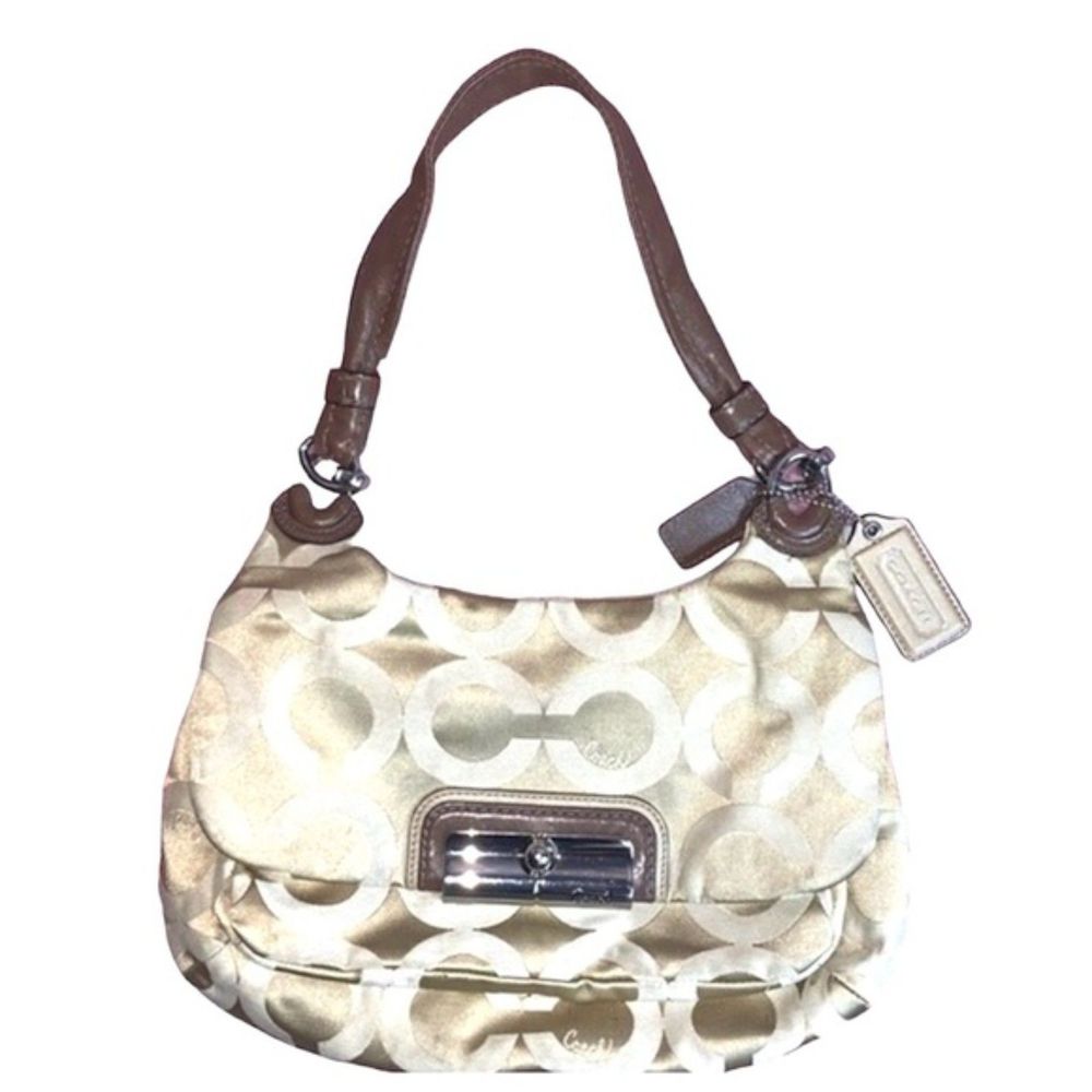 Coach Beige and Brown Signature Shoulder Bag